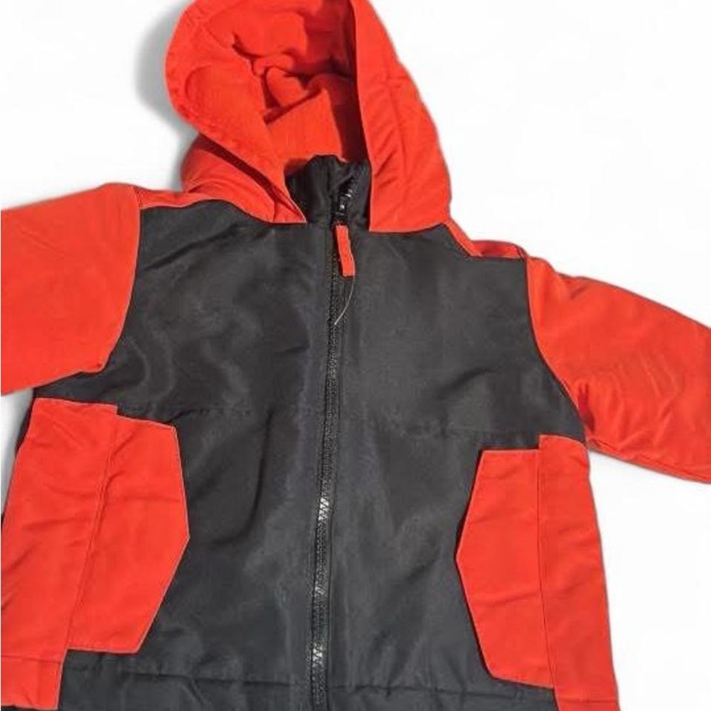 Kids Orange and Black Heavy Hooded Winter Coat